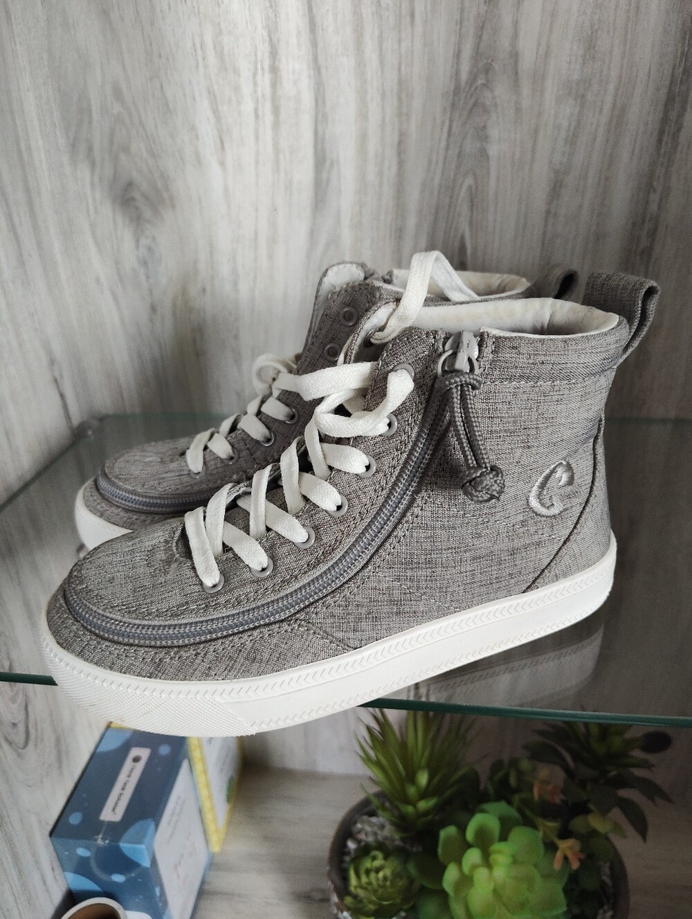 Kids Gray High-Top Sneakers with Side Zip and Lace-Up